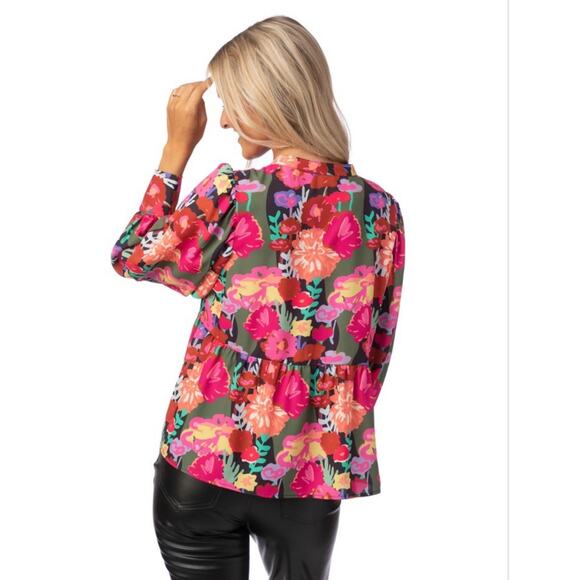 Crosby by Mollie Burch Renny Top Floral Forest Size S Pink Colorful Preppy Glam - Picture 14 of 14